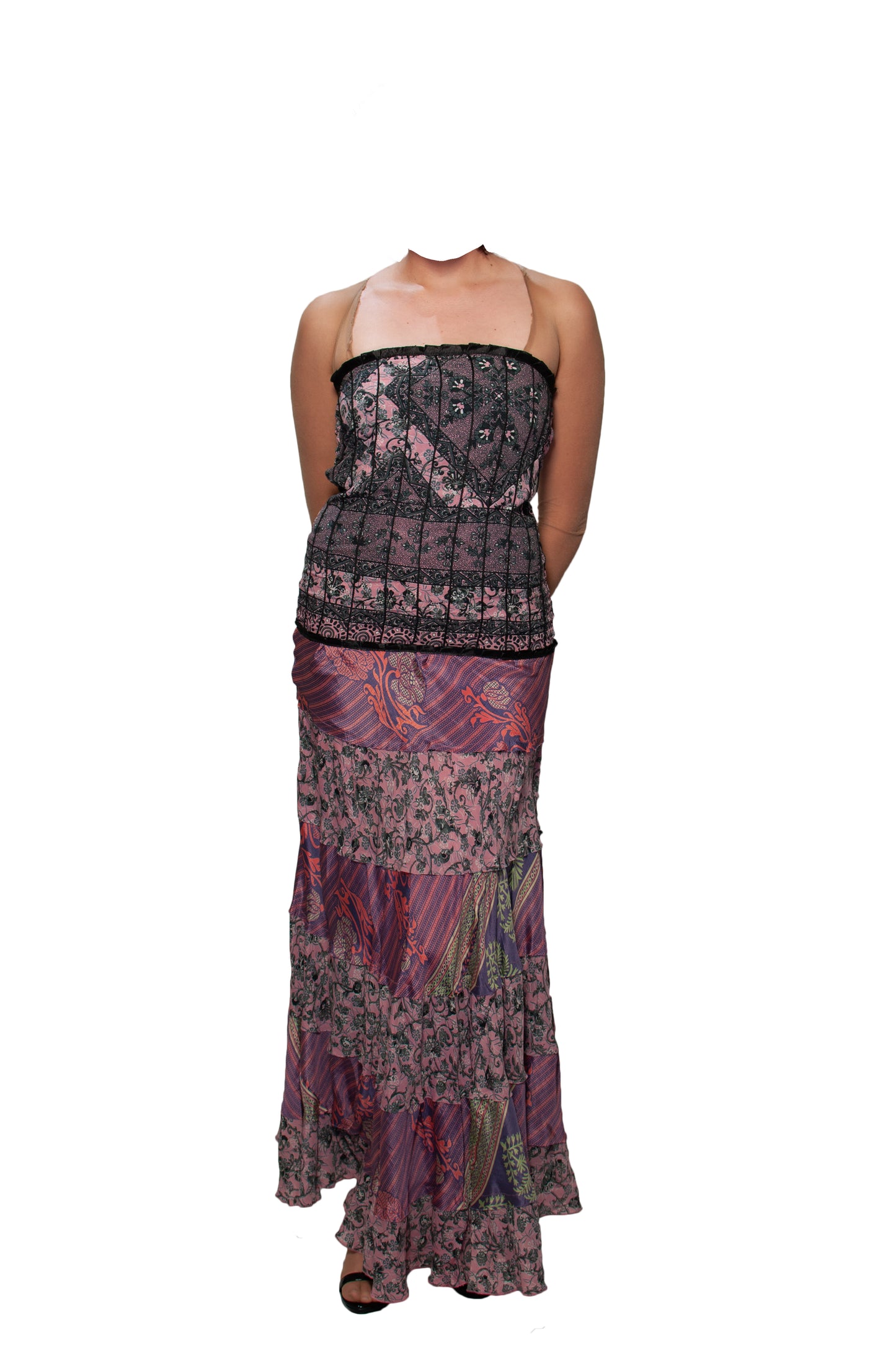 strapless silk bohemian maxi sundress, m/l