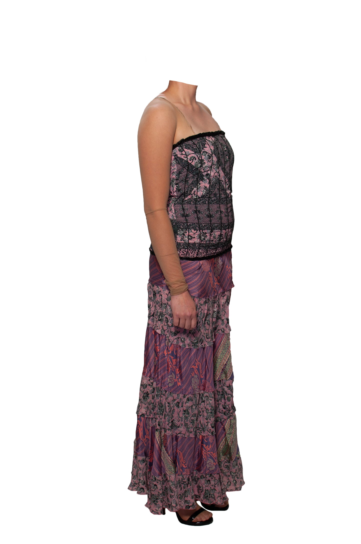 strapless silk bohemian maxi sundress, m/l
