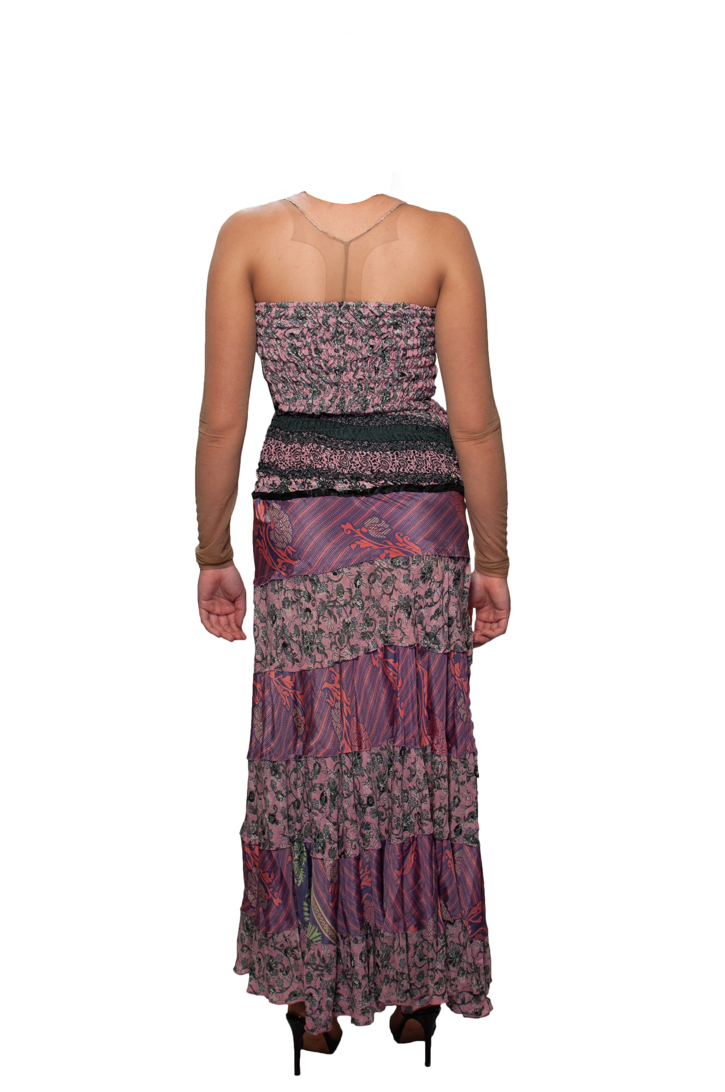 strapless silk bohemian maxi sundress, m/l