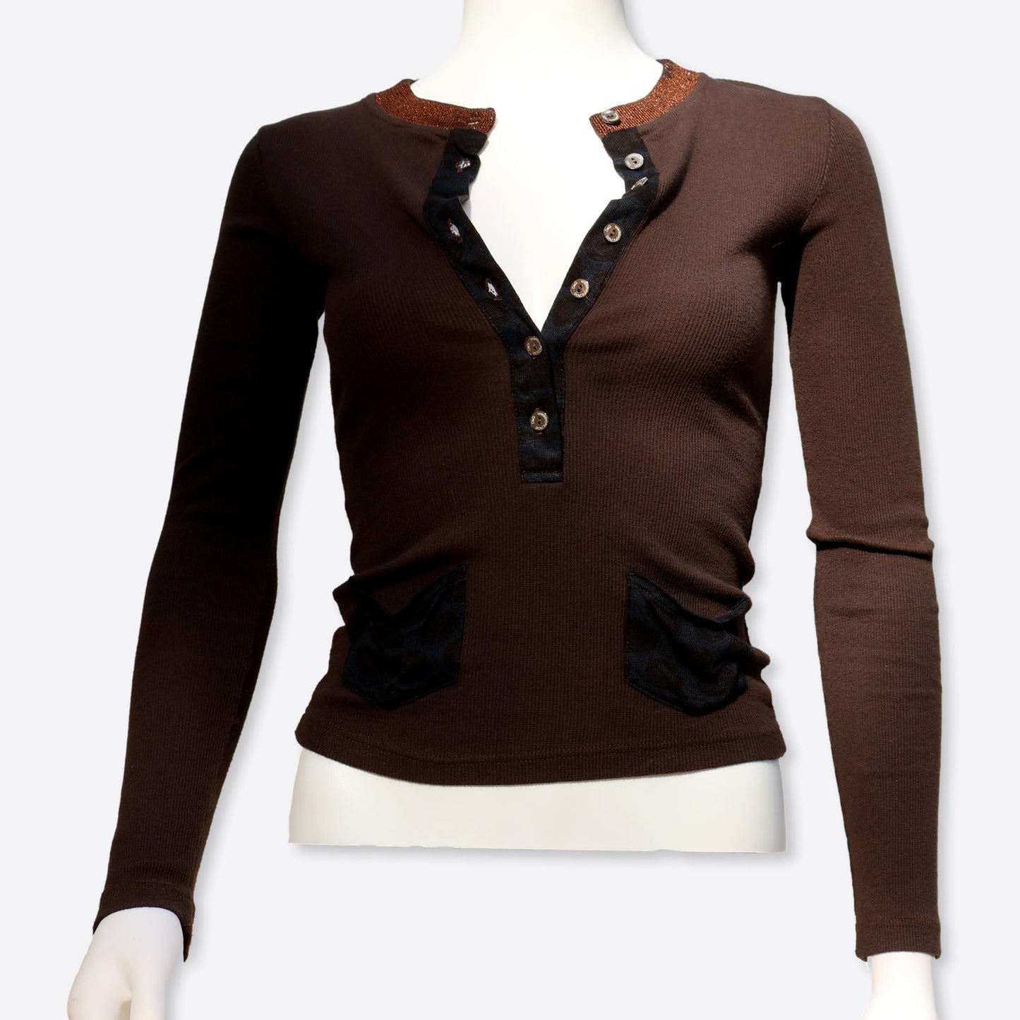 Dolce & Gabbana Brown Ribbed Long Sleeve Top, Size 6