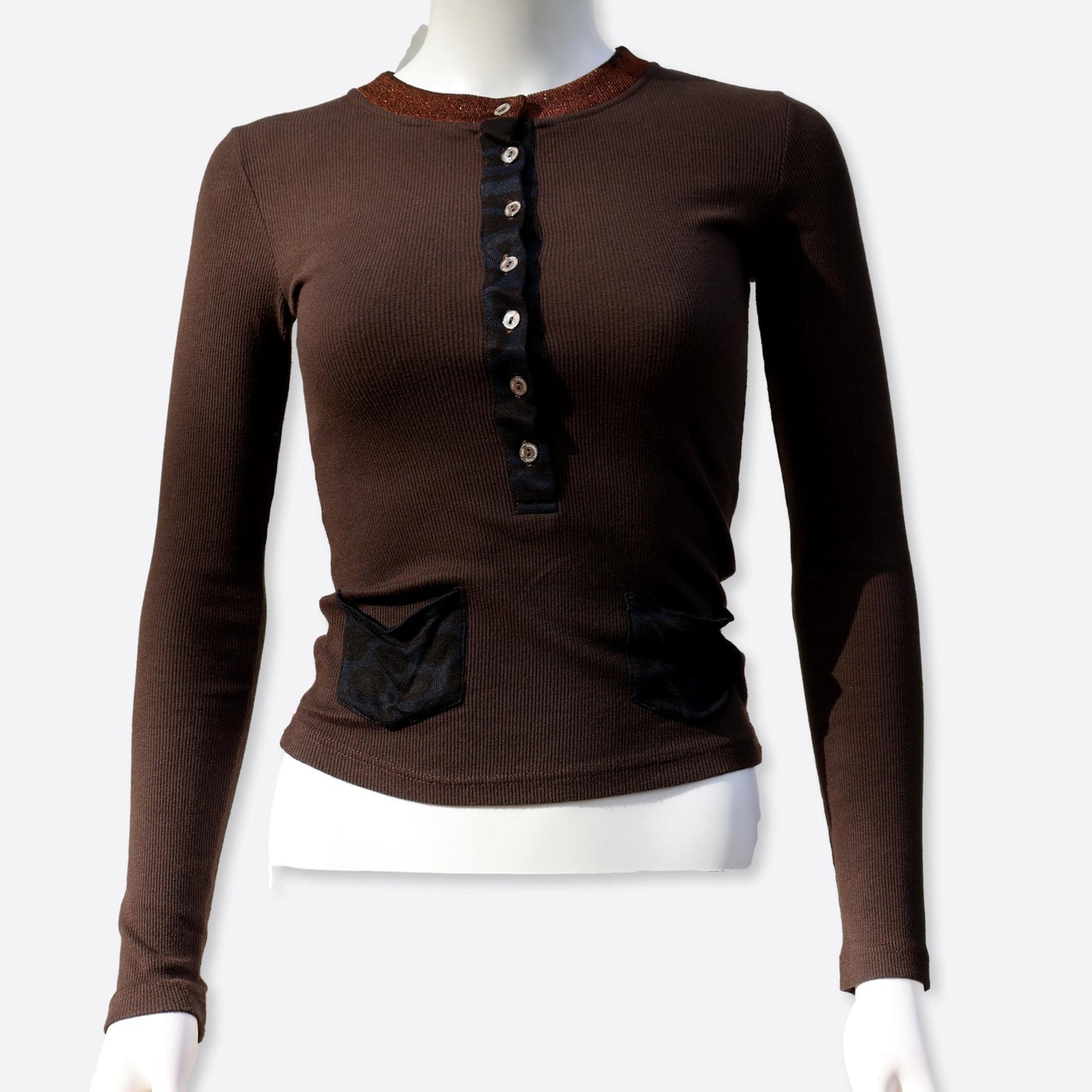 Dolce & Gabbana Brown Ribbed Long Sleeve Top, Size 6