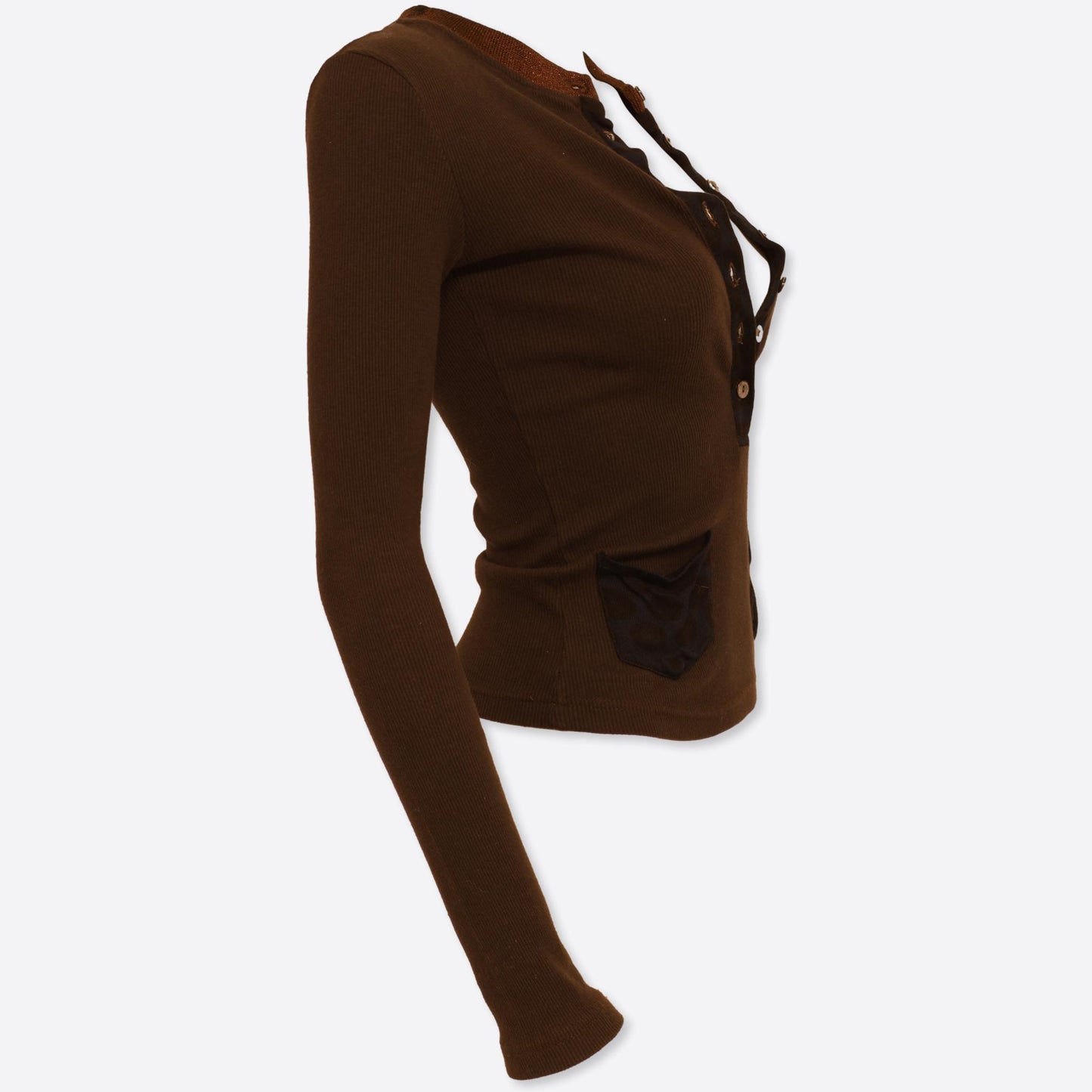 Dolce & Gabbana Brown Ribbed Long Sleeve Top, Size 6