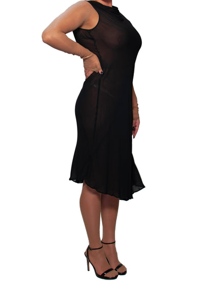 sheer bias cut black dress