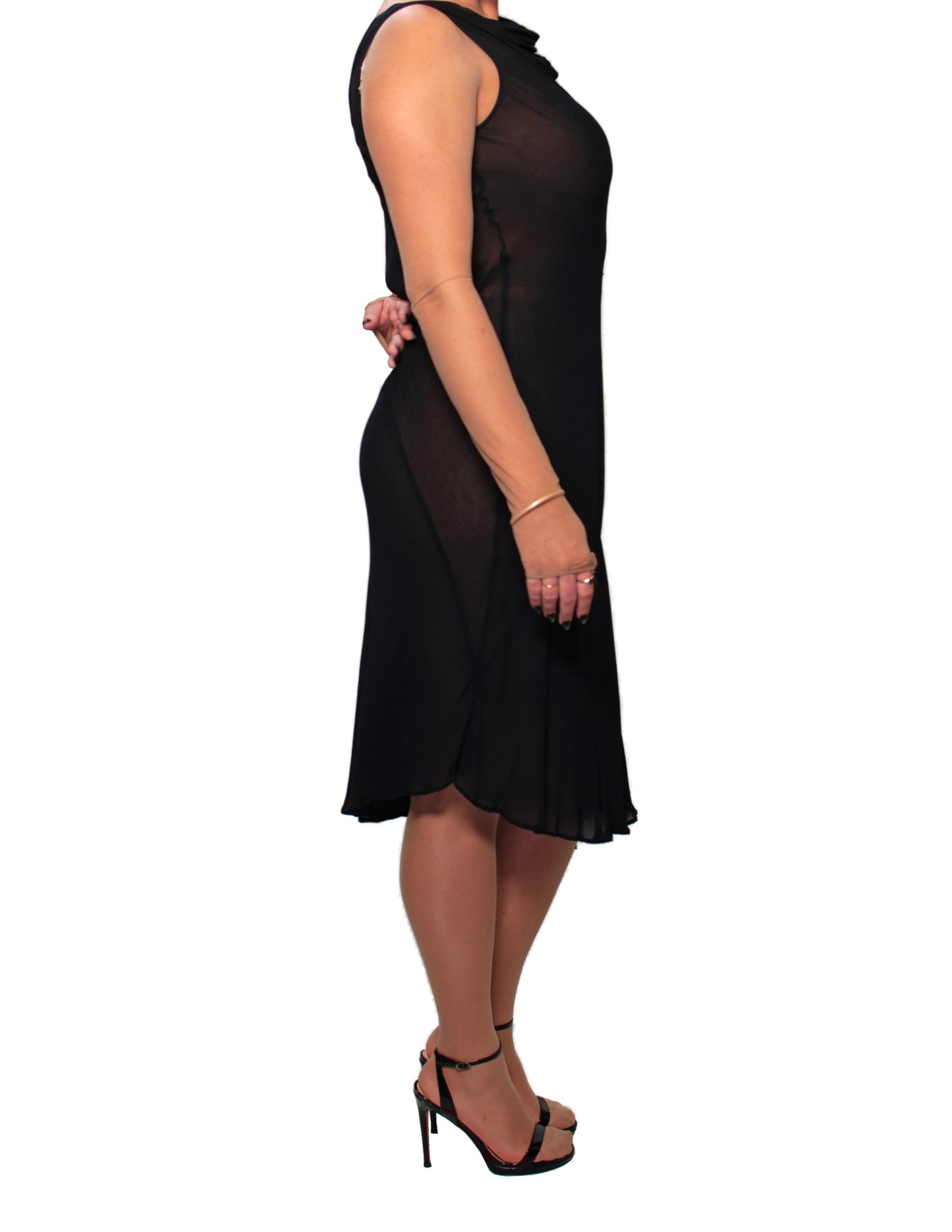 black silk drape dress sheer