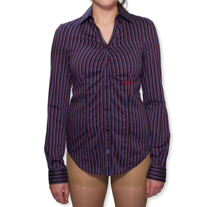 Miss Sixty Purple Stripe Button Up Shirt, Size 8