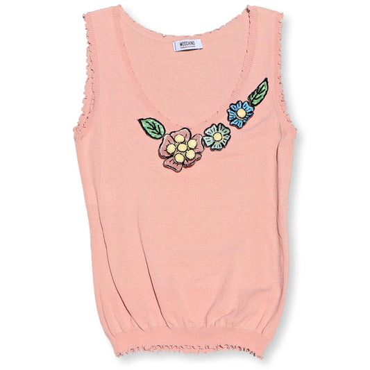 Moschino Knit Top with 3D Floral Accents, Size 6-8